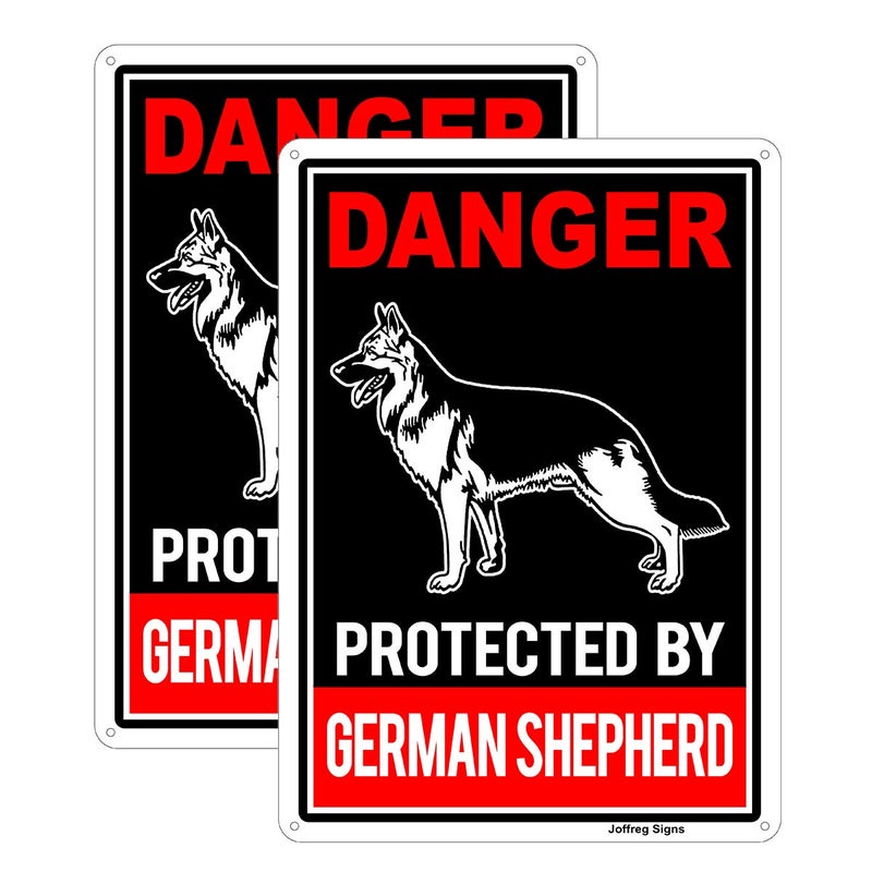 Joffreg Protected by German Shepherd Sign,Beware of Dog Sign,14 x 10 Inches,Reflective Aluminum,2 Pack - Image 1
